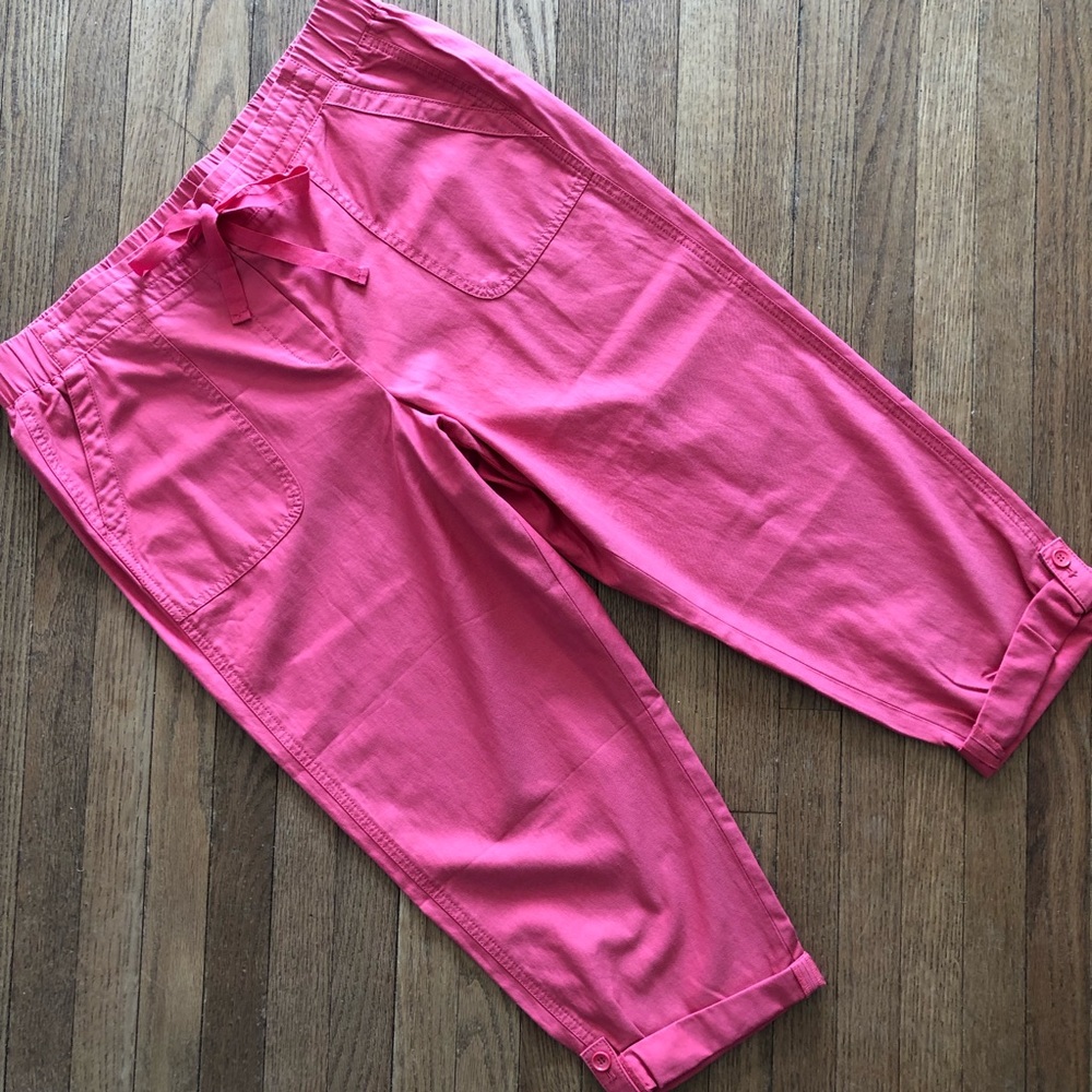 Talbots Ladies Drawstring Cuffed Pants- Tencel Coral Size 16 Petite